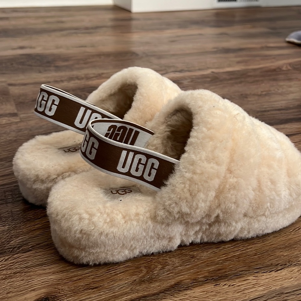 Nude Fluffy Ugg Slides.
